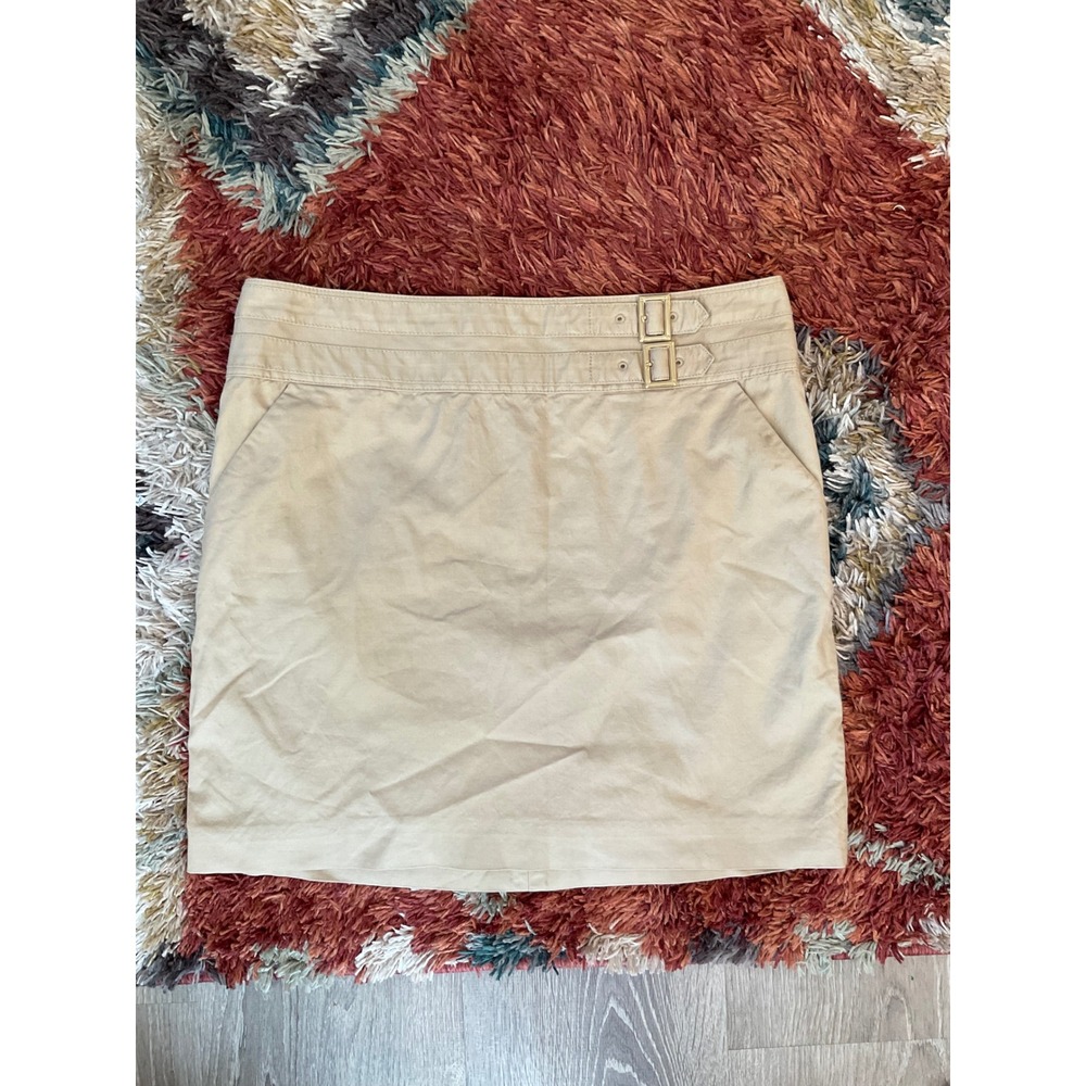 Tory Burch Tan Khaki Buckle Mini Skirt Size 12 Preppy Quiet Luxury